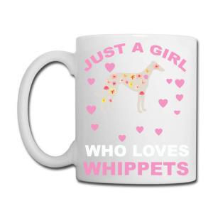 Tailorly White Ceramic 11 oz Mug - Just A Girl Who Loves Whippets Graceful Silhouette With Floral Pattern Surrounded By Floating Pink Hearts Whippet