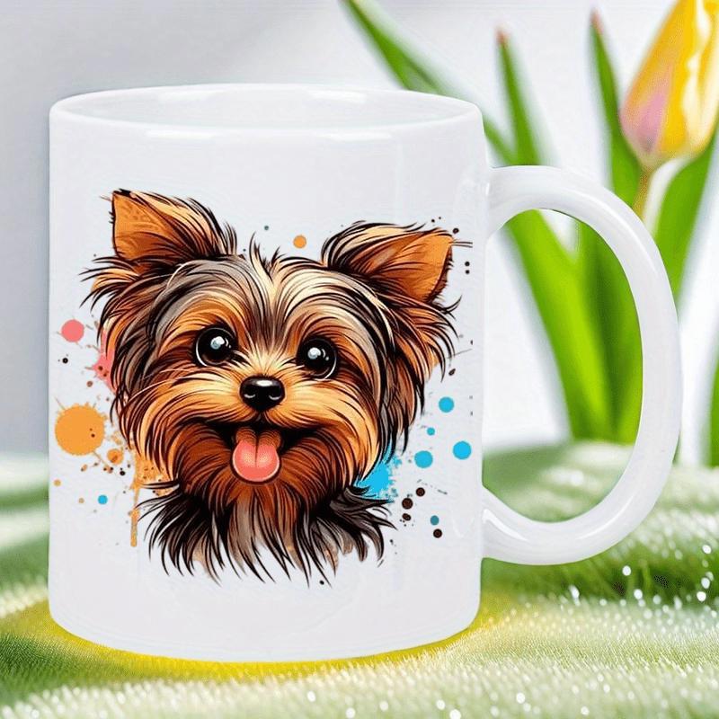 Tailorly White Ceramic 11 oz Mug - Cutely Illustrated Puppy Face With Vibrant Artistic Colorful Paint Splatter Accents Dog