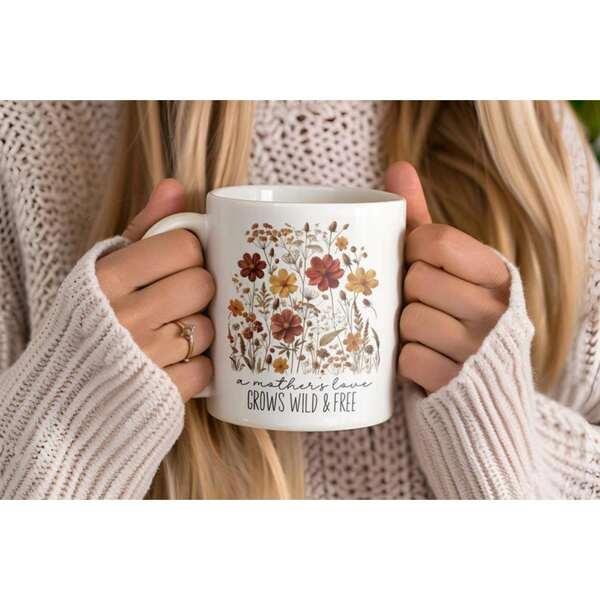 Tailorly White Ceramic 11 oz Mug - A Mothers Love Grows Wild Free Vintage Wildflowers Blooming Gracefully In A Rustic Meadow Garden Flower
