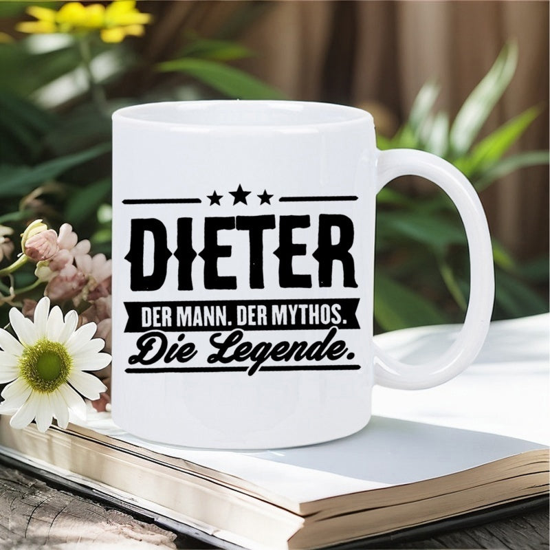 Tailorly White Ceramic 11 oz Mug - Classic White Ceramic Coffee Cup Sitting On A Vintage Hardcover Book Mug