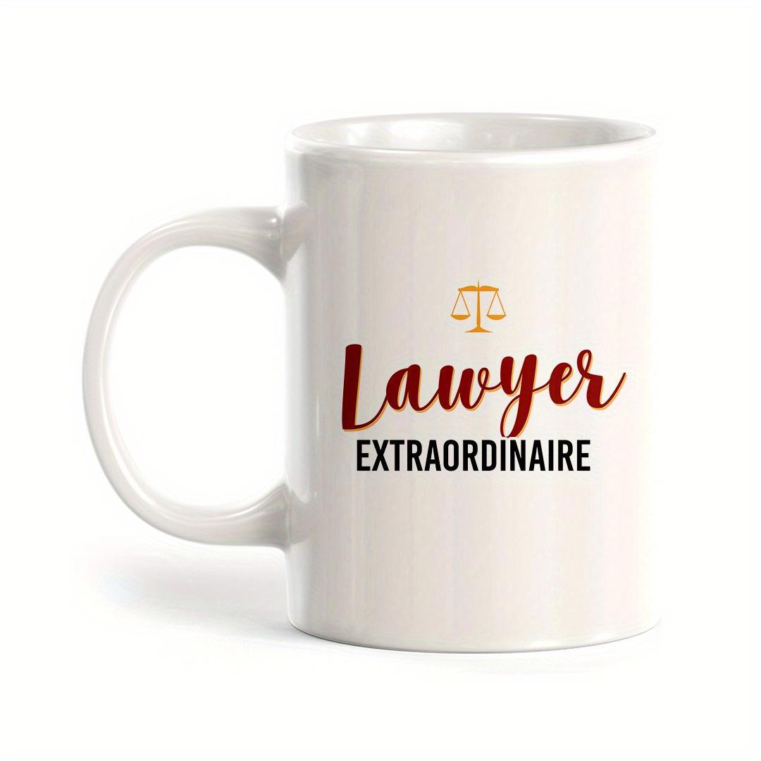 Tailorly White Ceramic 11 oz Mug - Lawyer Extraordinaire Minimalist Golden Scales Of Justice Symbol Centered Above Sophisticated Artistic Script Mug