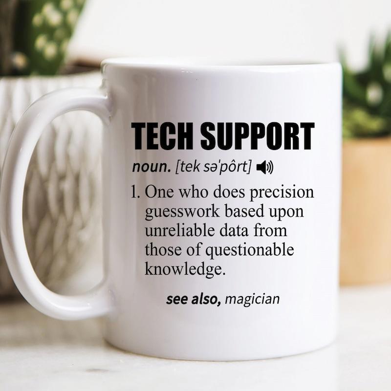 Tailorly White Ceramic 11 oz Mug - Tech Support Magician Humorous Dictionary Style Layout Featuring Minimalist Typography In Black Ink Definition