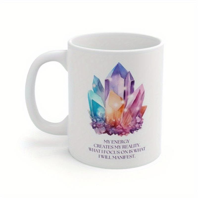 Tailorly White Ceramic 11 oz Mug - My Energy Creates My Reality What I Focus On Is What I Will Manifest Vibrant Multicolored Shimmering Watercolor Elements