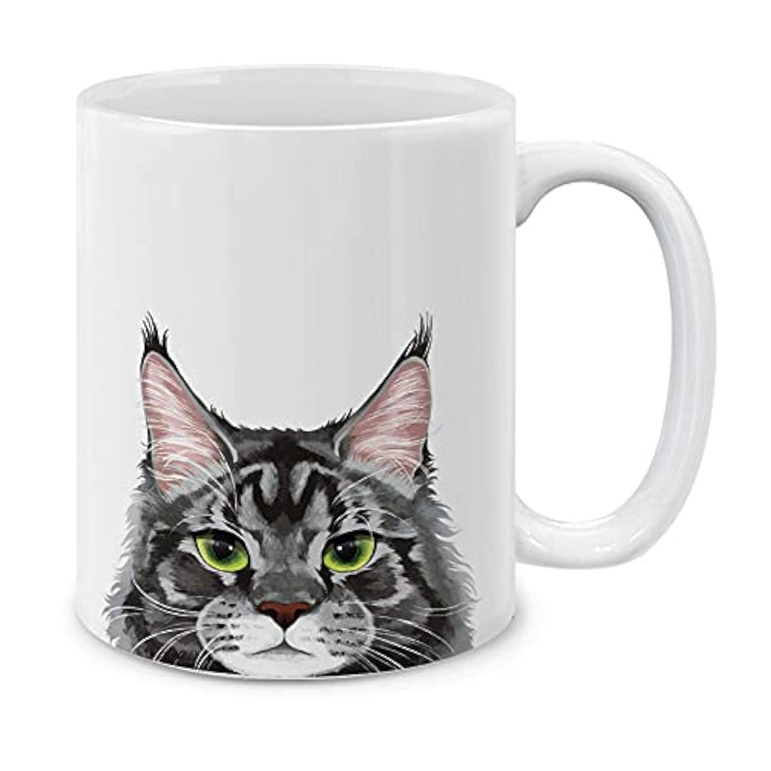 Tailorly White Ceramic 11 oz Mug - Majestic Fluffy Maine Coon With Expressive Green Eyes And Long Ears Cat