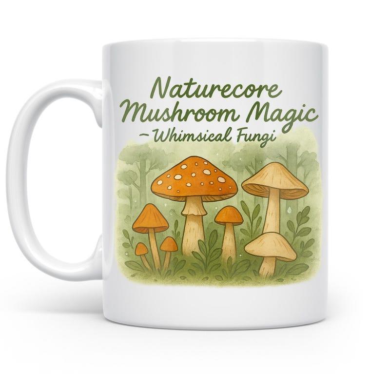 Tailorly White Ceramic 11 oz Mug - Naturecore Mushroom Magic Whimsical Fungi Vibrant Forest Floor With Earthy Tones And Diverse Organic Mushroom