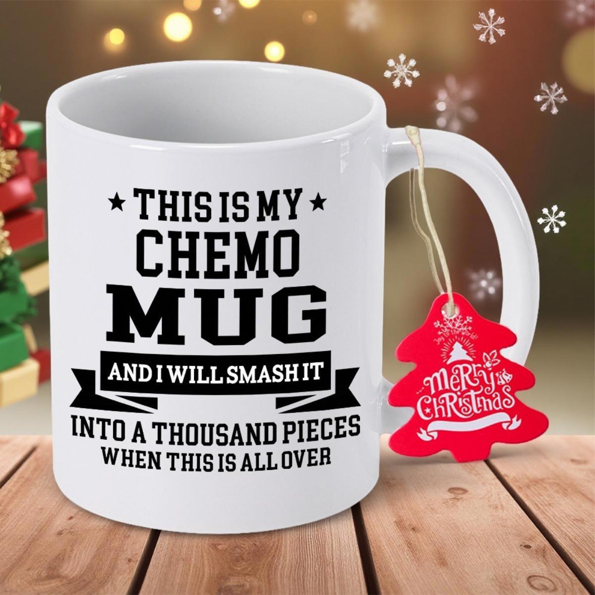 Tailorly White Ceramic 11 oz Mug - This Is My Chemo Mug And I Will Smash It Into A Thousand Pieces When This Is All Over Bold Typography Featuring Decorative Stars