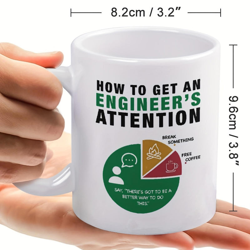 Tailorly White Ceramic 11 oz Mug - How To Get An Engineers Attention Minimalist Pie Chart With Colorful Segments Displaying Humorous Icons And Captions Mug