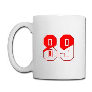 Tailorly White Ceramic 11 oz Mug - 89 Bold Red Split Color Athletic Style Varsity Sport Digits Number