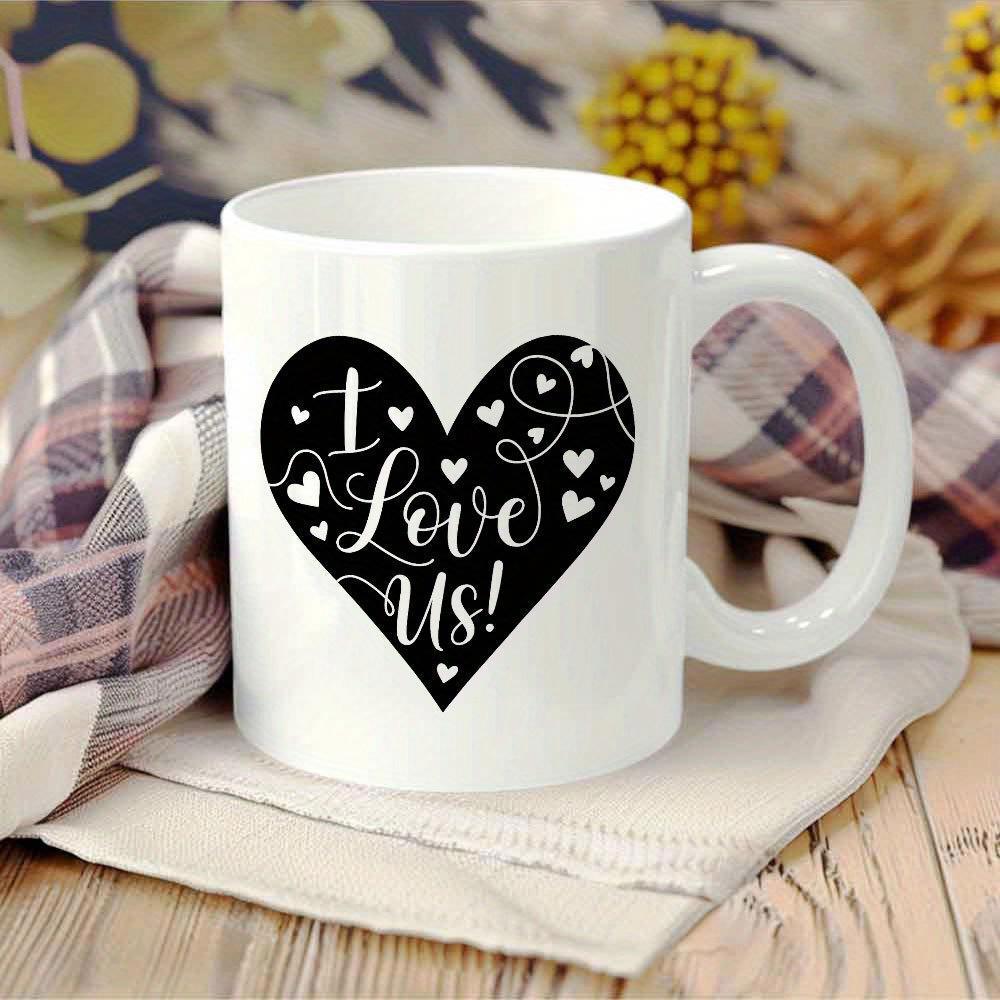 Tailorly White Ceramic 11 oz Mug - I Love Us Elegant Script Inside A Bold Solid Black Patterned Heart