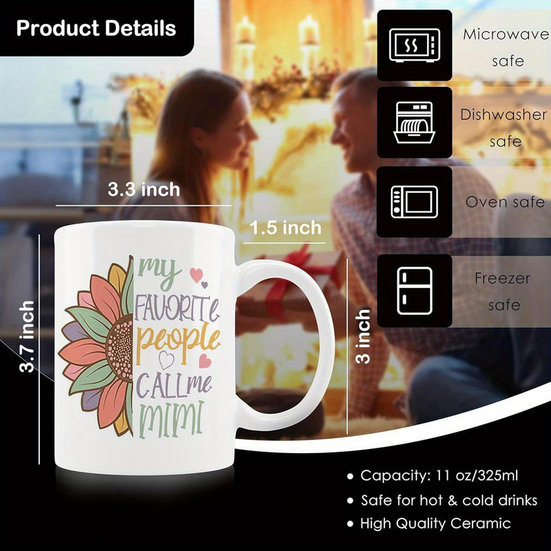 Tailorly White Ceramic 11 oz Mug - My Favorite People Call Me Mimi Artistic Half Sunflower Featuring Colorful Petals And Delicate Little Hearts Sunflower