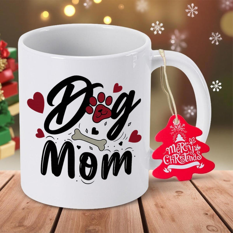 Tailorly White Ceramic 11 oz Mug - Dog Mom Sweet Red Hearts And Animal Paw Print With Bone Mug