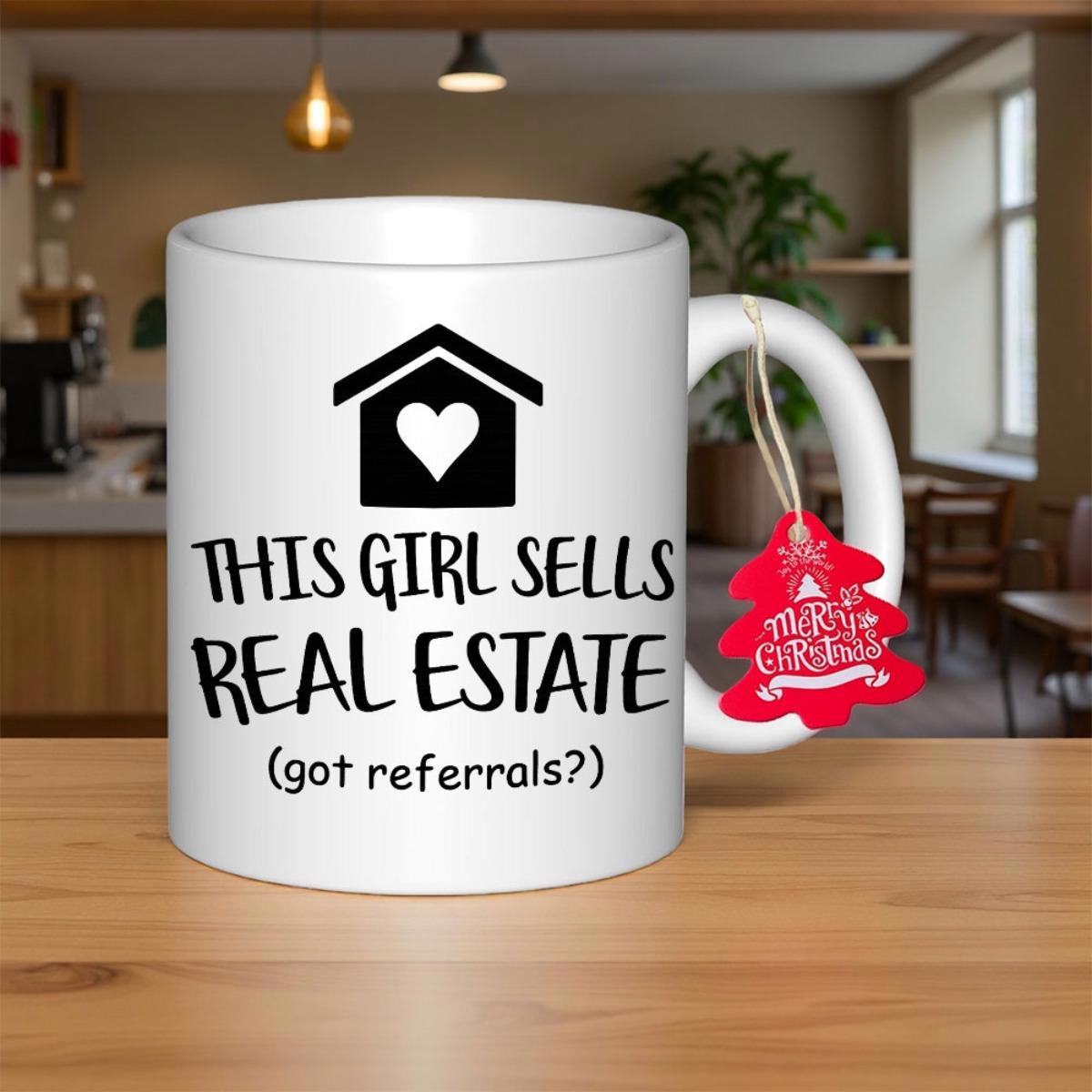 Tailorly White Ceramic 11 oz Mug - This Girl Sells Real Estate Got Referrals Simple Black House Silhouette With A Centered Heart Mug