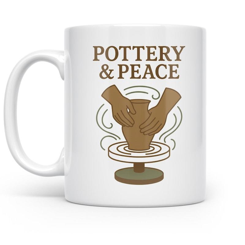 Tailorly White Ceramic 11 oz Mug - Pottery Peace Spinning Pottery Wheel With Hands Shaping A Brown Clay Vase