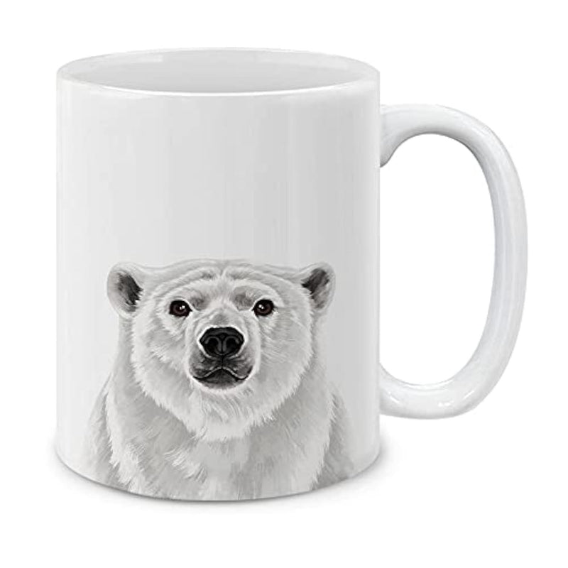 Tailorly White Ceramic 11 oz Mug - Majestic Arctic Predator Realistic Monochrome Wildlife Depiction Polar Bear
