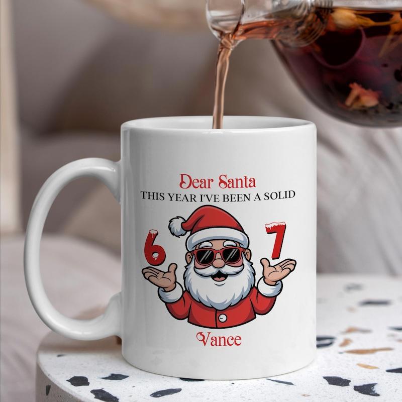 Tailorly White Ceramic 11 oz Mug - Dear Santa This Year Ive Been A Solid Vance Cool Cartoon Holiday Character Wearing Sunglasses And Red Festive Suit Santa