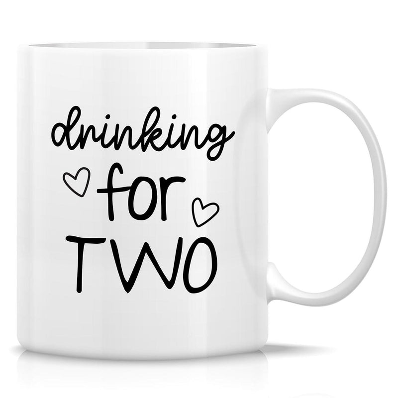 Tailorly White Ceramic 11 oz Mug - Drinking For Two Artistic Script Writing Style Featuring Small Delicate Outlined Hearts