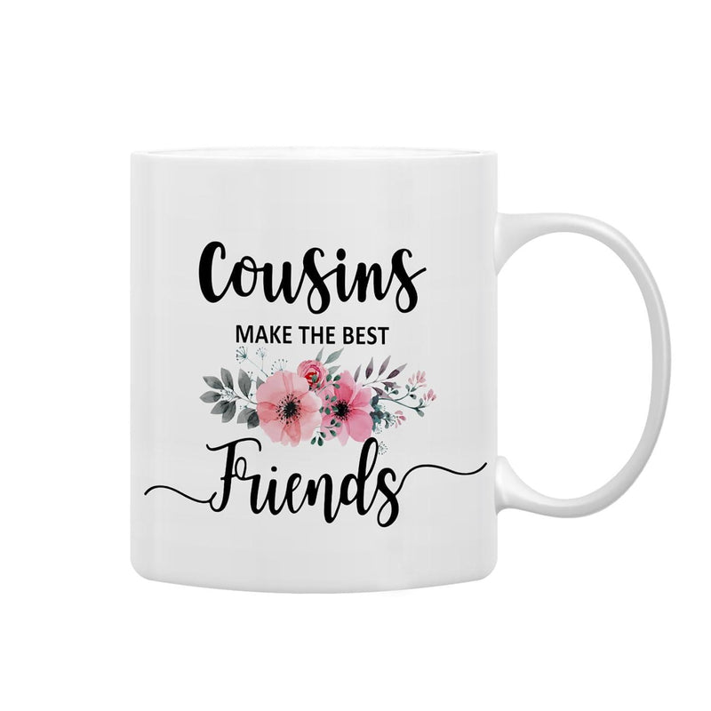 Tailorly White Ceramic 11 oz Mug - Cousins Make The Best Friends Soft Pink Watercolor Blossoms Among Delicate Green Leaves In Elegant Bouquet Flower