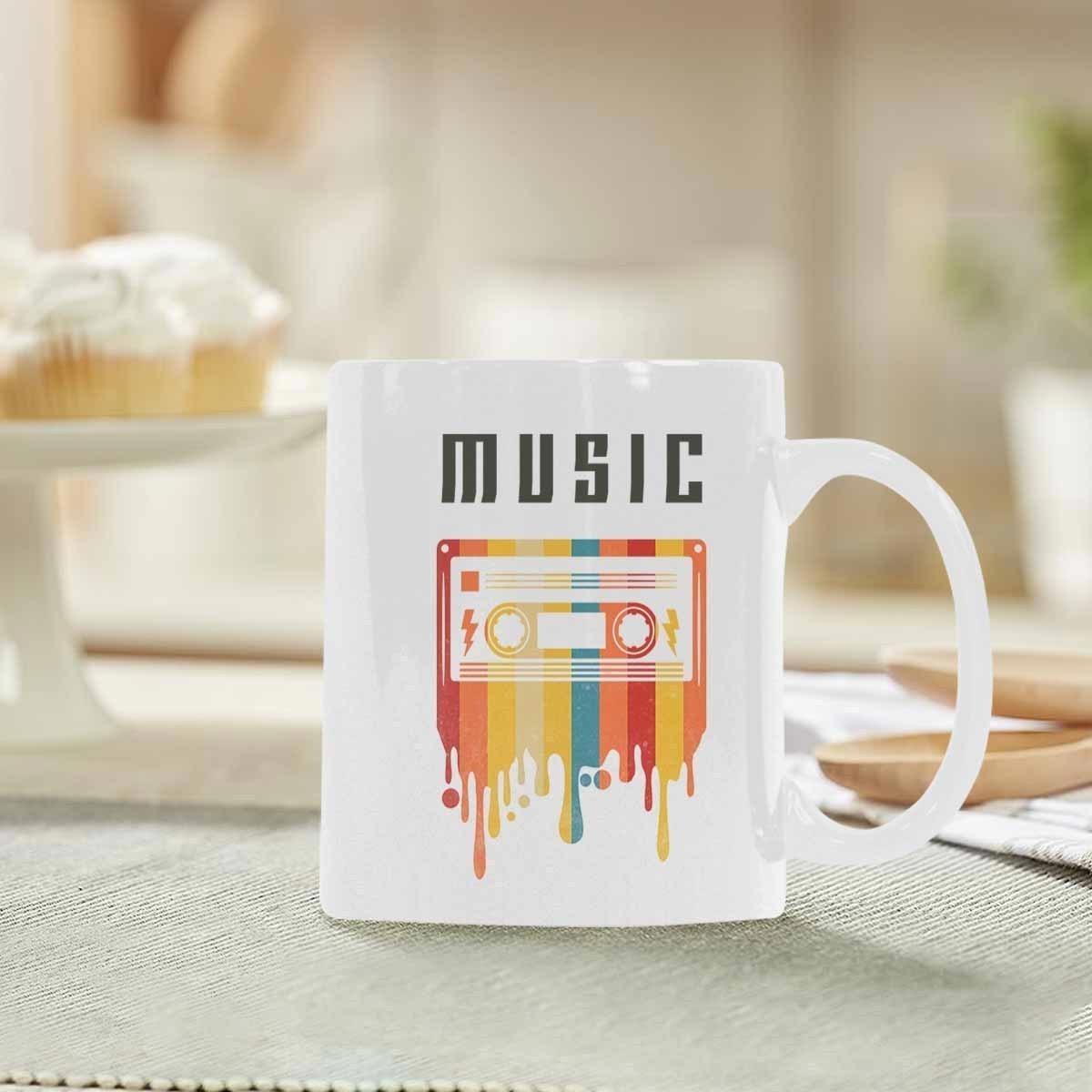 Tailorly White Ceramic 11 oz Mug - Music Vintage Stylized Colorful Rainbow Dripping Old School Analog Tape Cassette
