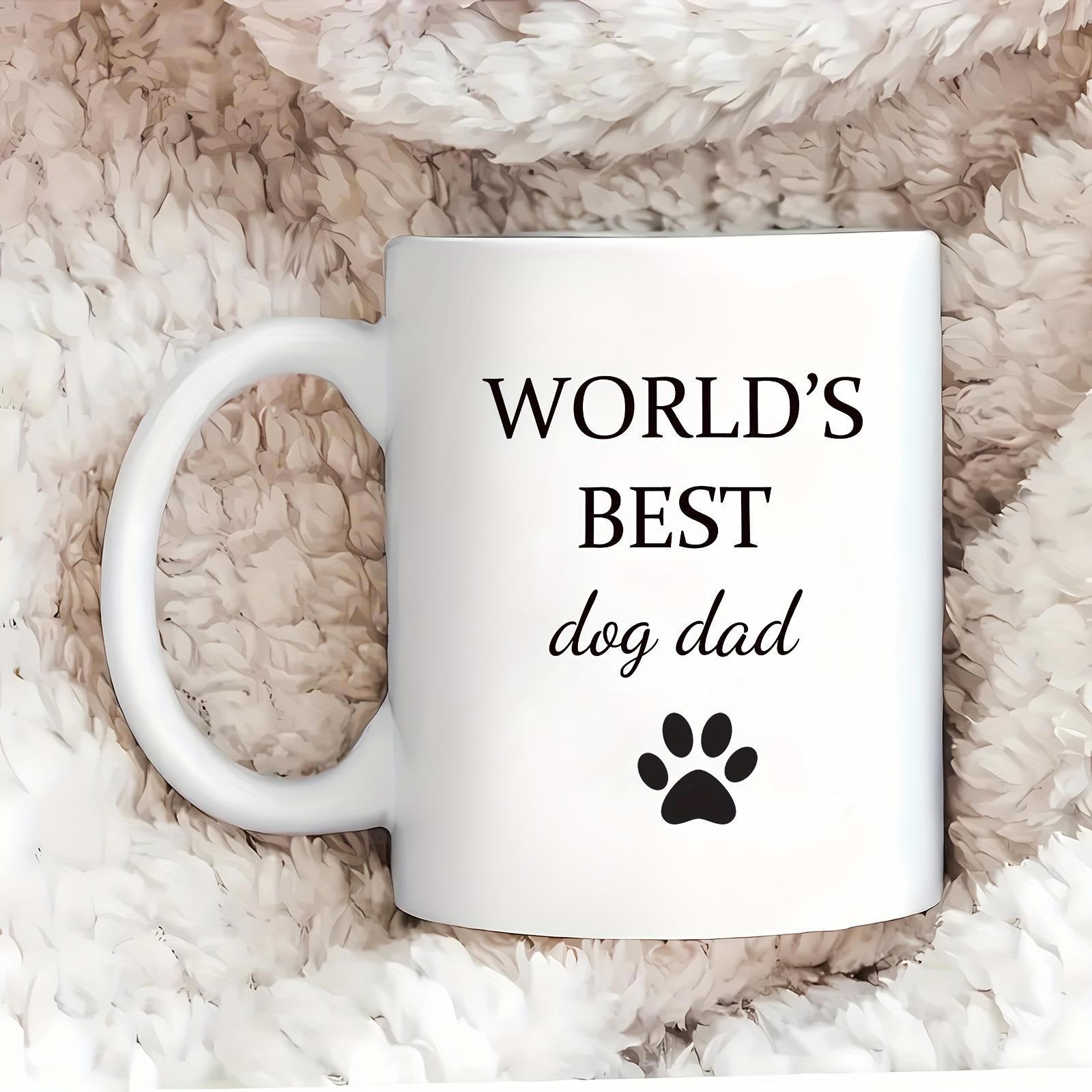 Tailorly White Ceramic 11 oz Mug - Worlds Best Dog Dad Sleek Minimalist Black Paw Print Below Elegant Hand Written Style Text Paw