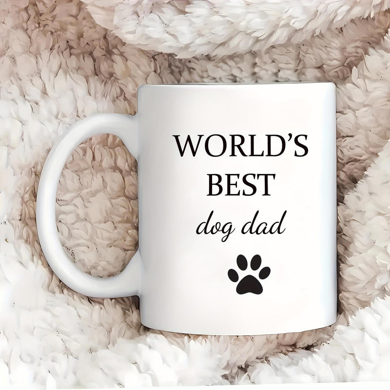 Tailorly White Ceramic 11 oz Mug - Worlds Best Dog Dad Sleek Minimalist Black Paw Print Below Elegant Hand Written Style Text Paw