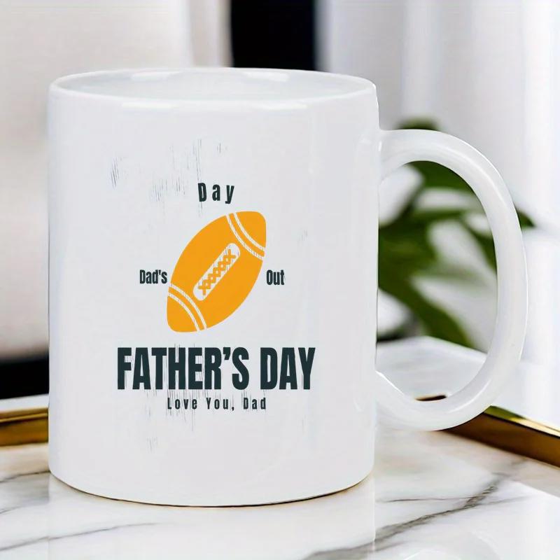 Tailorly White Ceramic 11 oz Mug - Father's Day Love You Dad Classic Textured American Football Graphic With Bold Modern Block Lettering Football