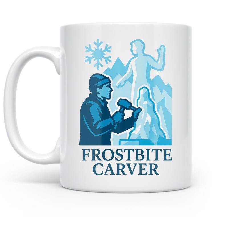Tailorly White Ceramic 11 oz Mug - Frostbite Carver Skilled Artisan Sculpting Chilly Ice Blocks In Winter Mountains Carver