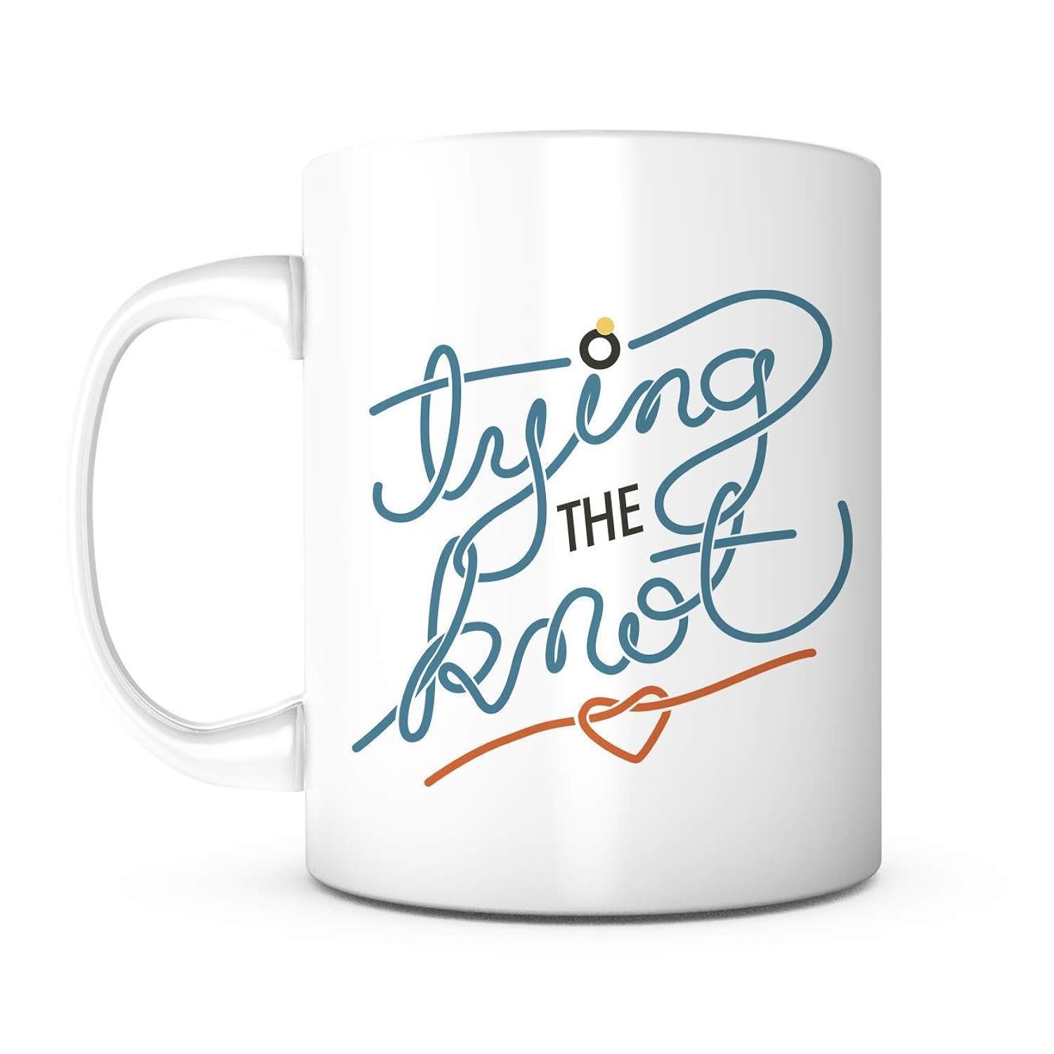 Tailorly White Ceramic 11 oz Mug - Tying The Knot White Ceramic With Minimalist Script Art And Heart Ring Mug