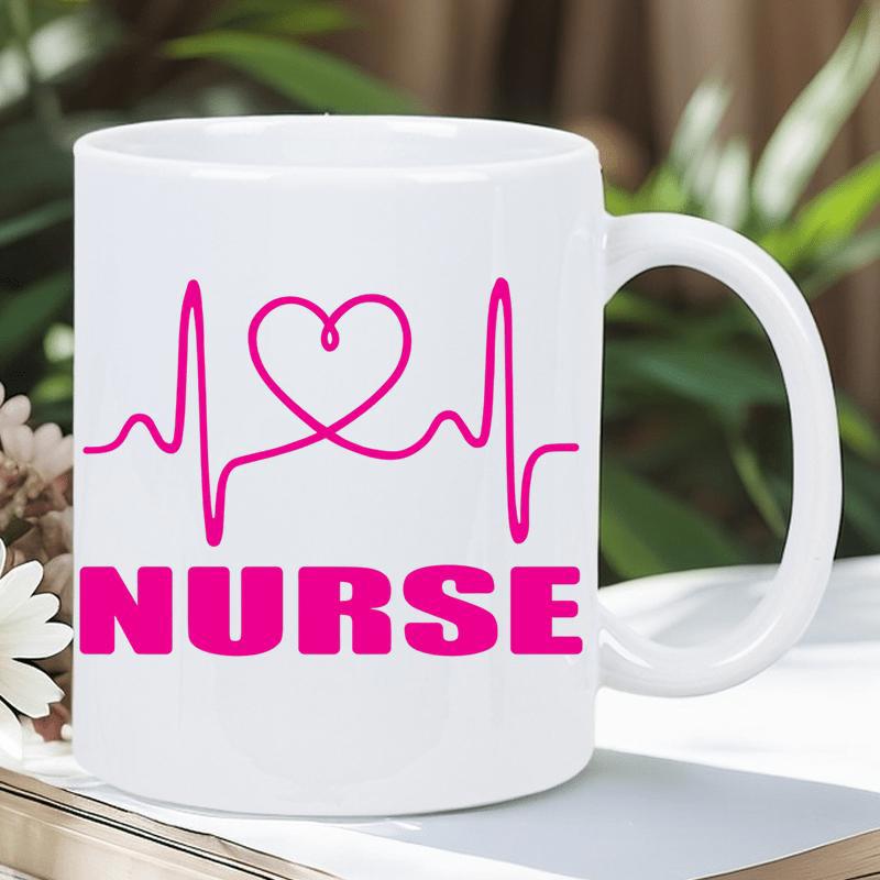 Tailorly White Ceramic 11 oz Mug - Nurse Pink Pulse Line Forming A Heart Pattern With Modern Minimalist Style Nurse
