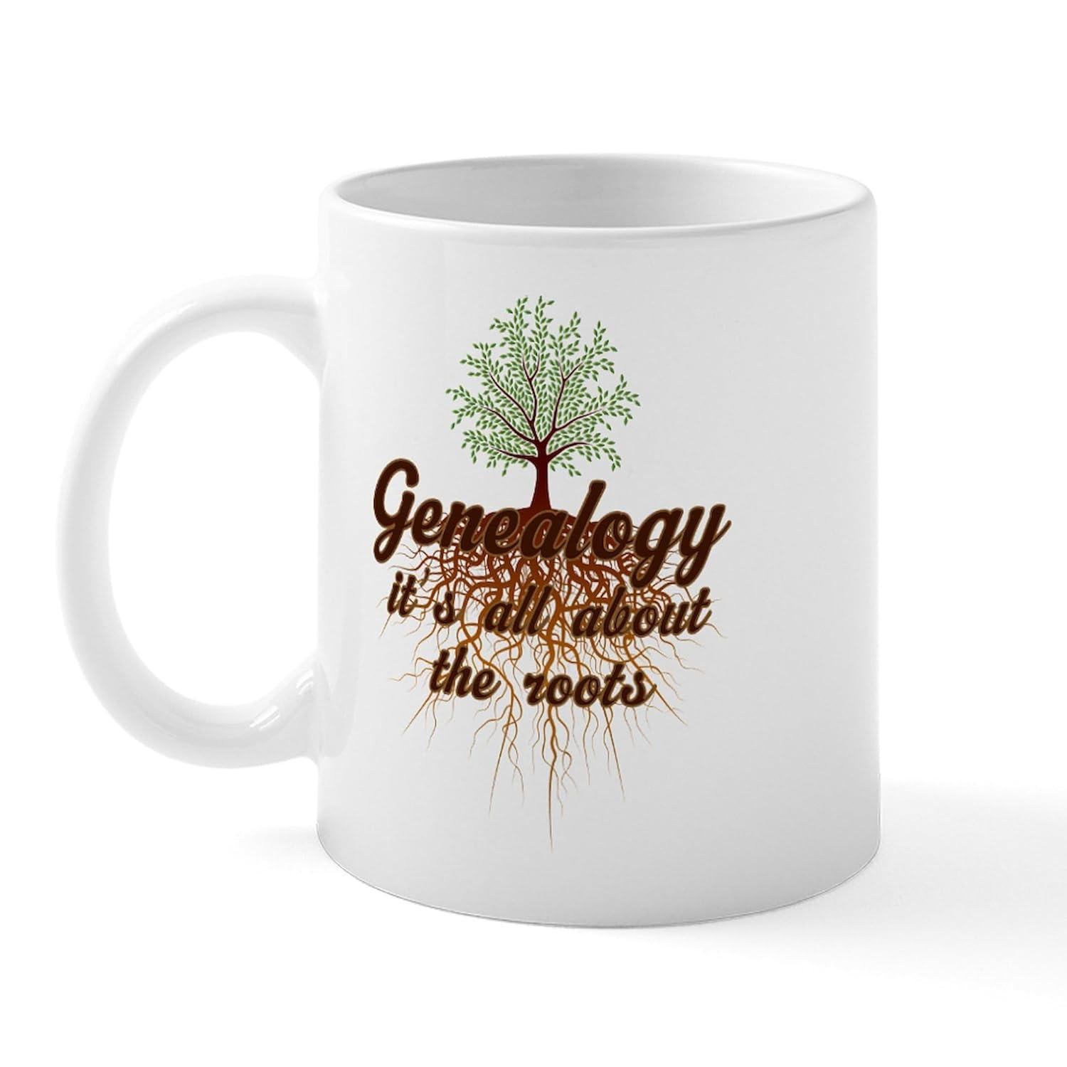Tailorly White Ceramic 11 oz Mug - Genealogy It's All About The Roots Lush Green Leafy Branches With Intricate Brown Deep Underground Roots Tree