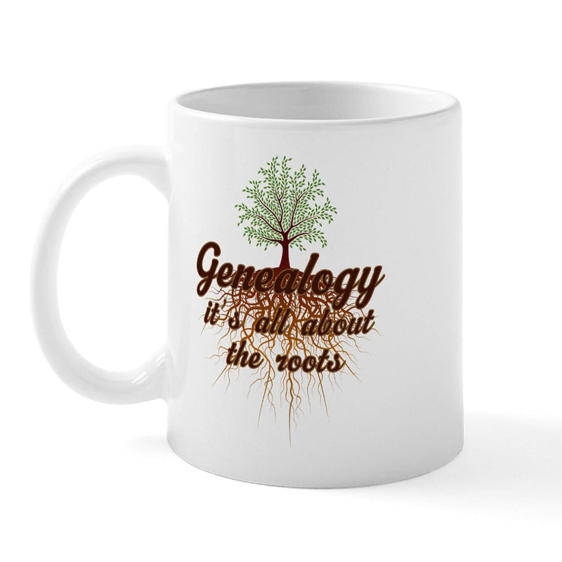 Tailorly White Ceramic 11 oz Mug - Genealogy It's All About The Roots Lush Green Leafy Branches With Intricate Brown Deep Underground Roots Tree