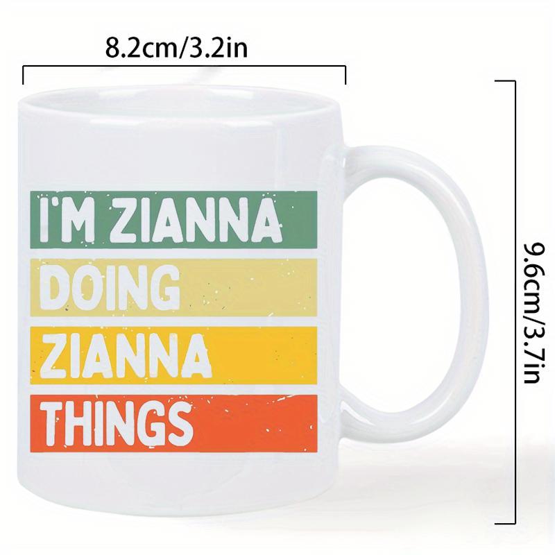 Tailorly White Ceramic 11 oz Mug - Im Zianna Doing Zianna Things Vintage Horizontal Colorful Stripes Behind Distressed Bold White Text Mug