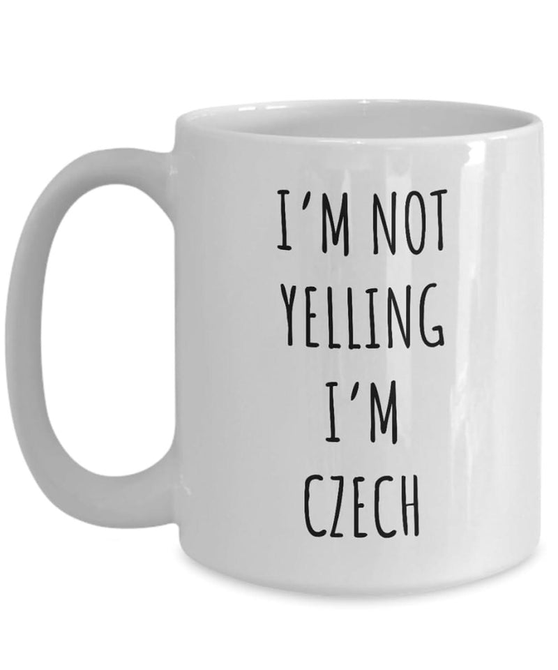 Tailorly White Ceramic 11 oz Mug - Im Not Yelling Im Czech Minimalist Black Typographic Layout Displayed Against Polished Ceramic Background Mug