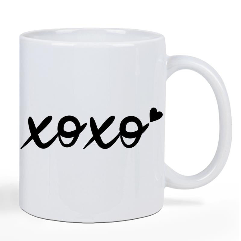 Tailorly White Ceramic 11 oz Mug - Xoxo Elegant Minimalist Black Handwritten Style With A Single Small Solid Heart