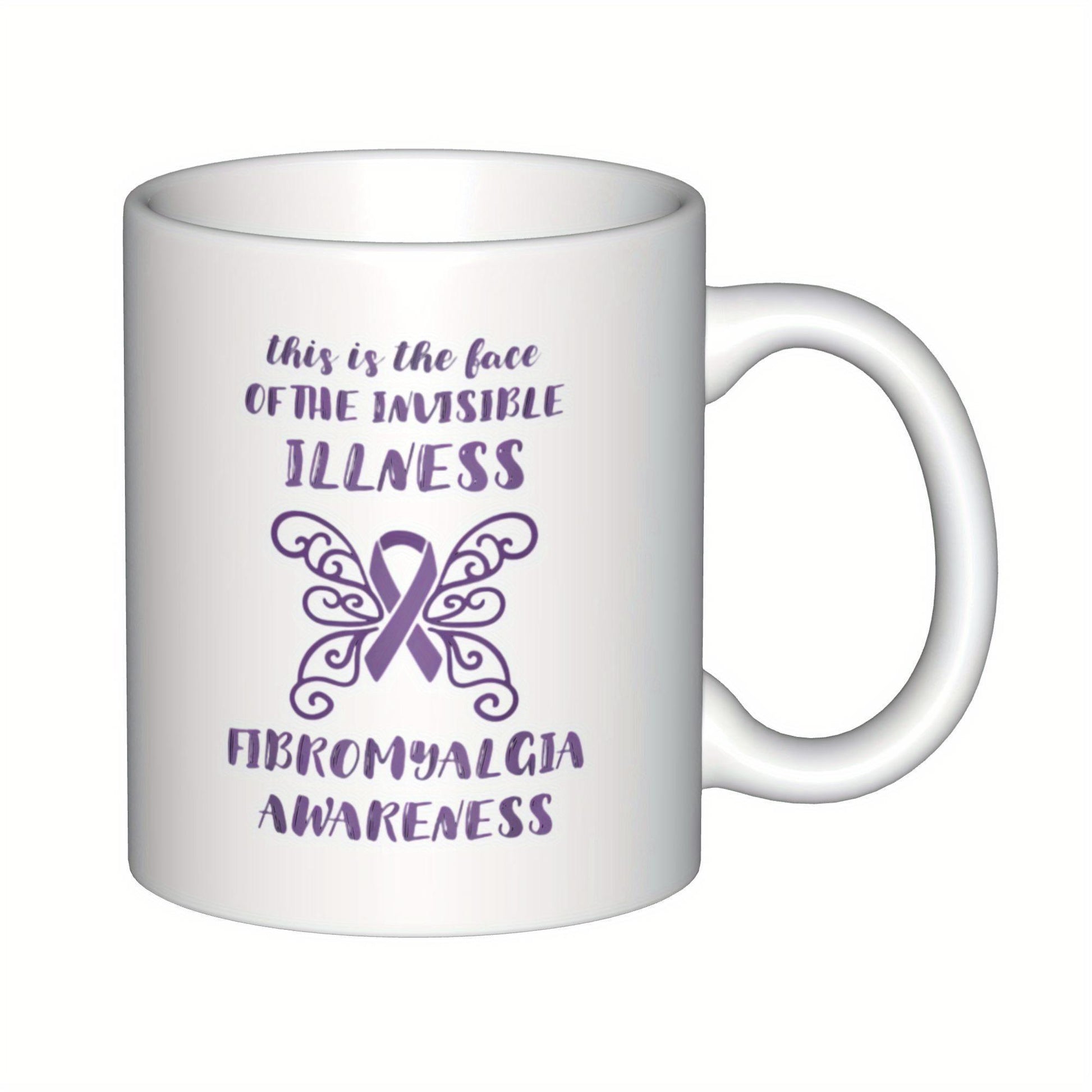 Tailorly White Ceramic 11 oz Mug - This Is The Face Of The Invisible Illness Fibromyalgia Awareness Ornate Butterfly Wings Flourishing Around A Centered Purple