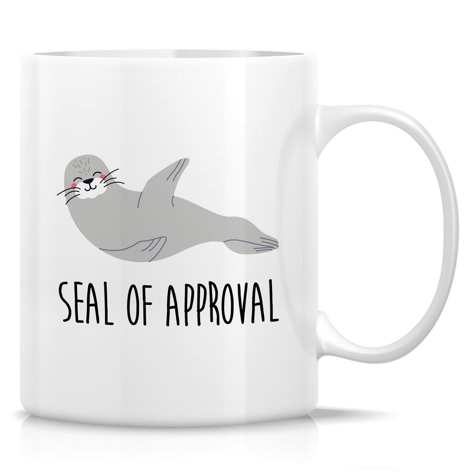 Tailorly White Ceramic 11 oz Mug - Seal Of Approval Cute Happy Cartoon Animal Resting Peacefully On The White Surface Seal