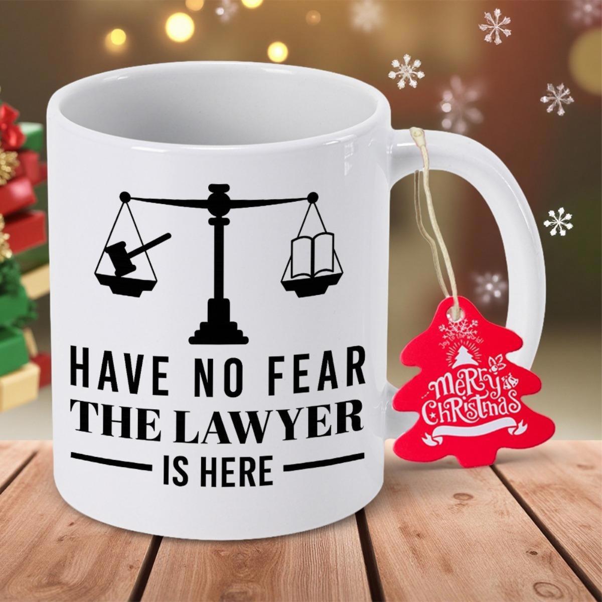 Tailorly White Ceramic 11 oz Mug - Have No Fear The Lawyer Is Here Balanced Legal Justice Silhouette Featuring Gavel And Book Scales