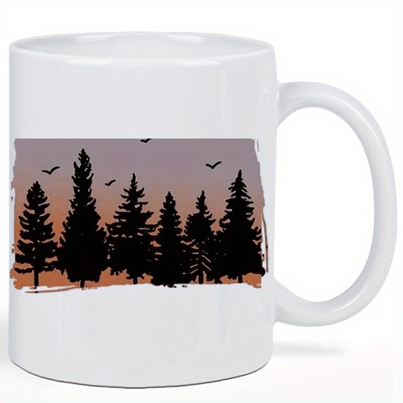 Tailorly White Ceramic 11 oz Mug - Majestic Silhouette Of Pine Trees Under A Purple Sunset Sky Forest