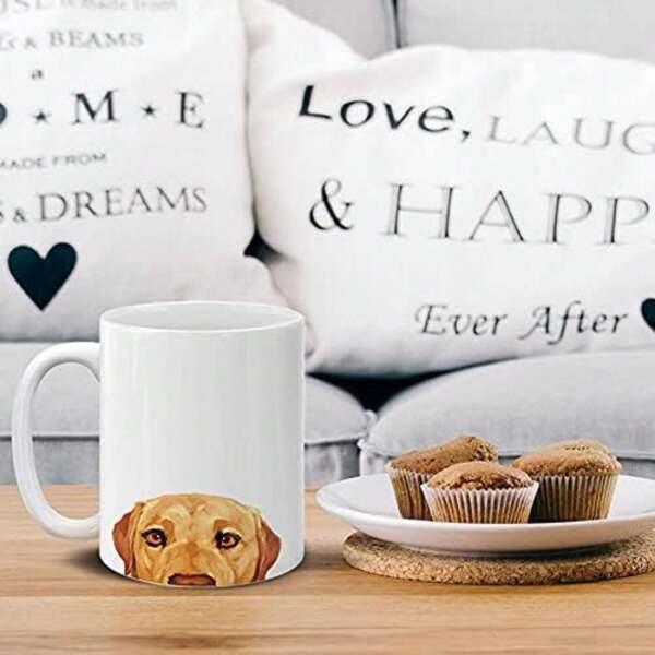 Tailorly White Ceramic 11 oz Mug - Cute Yellow Peeking Labrador With Loyal Expression And Curious Eyes Dog