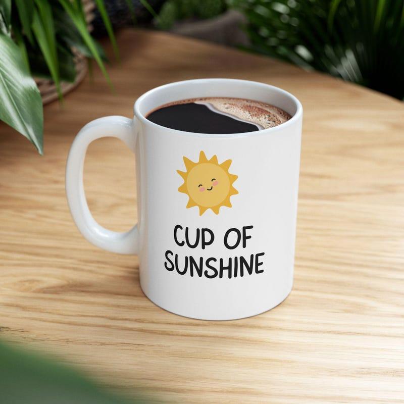 Tailorly White Ceramic 11 oz Mug - Cup Of Sunshine Minimalist Yellow Cartoon Sun Shining With A Happy Smiling Face Sun