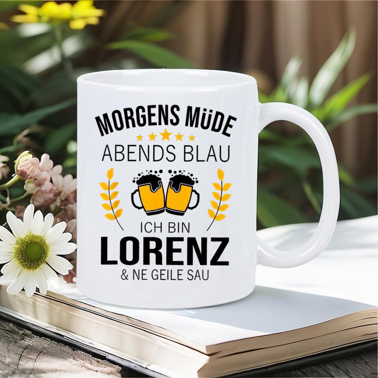 Tailorly White Ceramic 11 oz Mug - Two Foaming Beer Mugs With Golden Wheat Ears Under Small Stars Mug