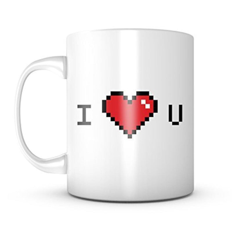 Tailorly White Ceramic 11 oz Mug - I U Minimalist Retro Style Vibrant Red Pixelated Floating Romantic Graphic Heart