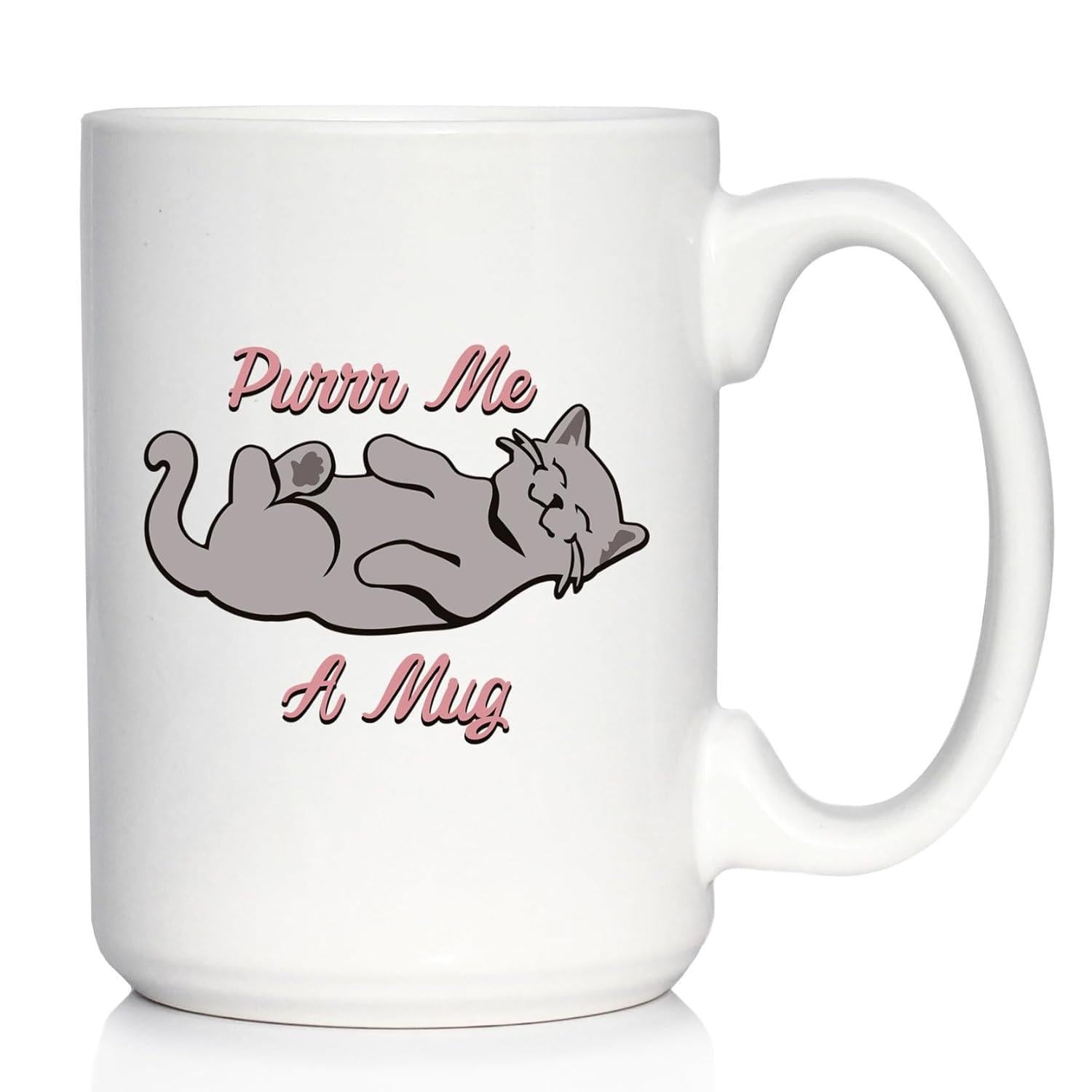 Tailorly White Ceramic 11 oz Mug - Purrr Me A Mug Adorable Grey Kitten Lying On Its Back Resting In Peaceful Bliss Cat