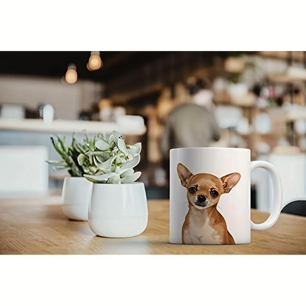Tailorly White Ceramic 11 oz Mug - Cute Brown Small Dog With Large Ears Sitting Still Chihuahua