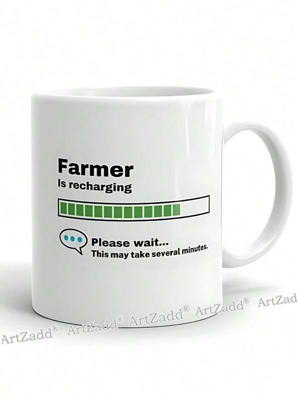Tailorly White Ceramic 11 oz Mug - Farmer Is Recharging Please Wait Green Progress Loading Bar With Digital Interface Symbols And Minimalist Mug