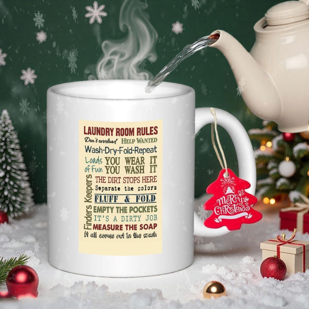 Tailorly White Ceramic 11 oz Mug - Laundry Room Rules Decorative Typography Featuring Classic Household Instructions In Vintage Layout Sign