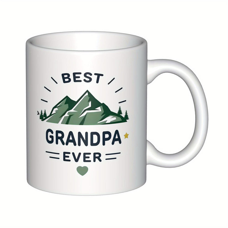 Tailorly White Ceramic 11 oz Mug - Best Grandpa Ever Majestic Green Snow Capped Peaks Surrounded By Evergreen Forest Pine Trees Mountain
