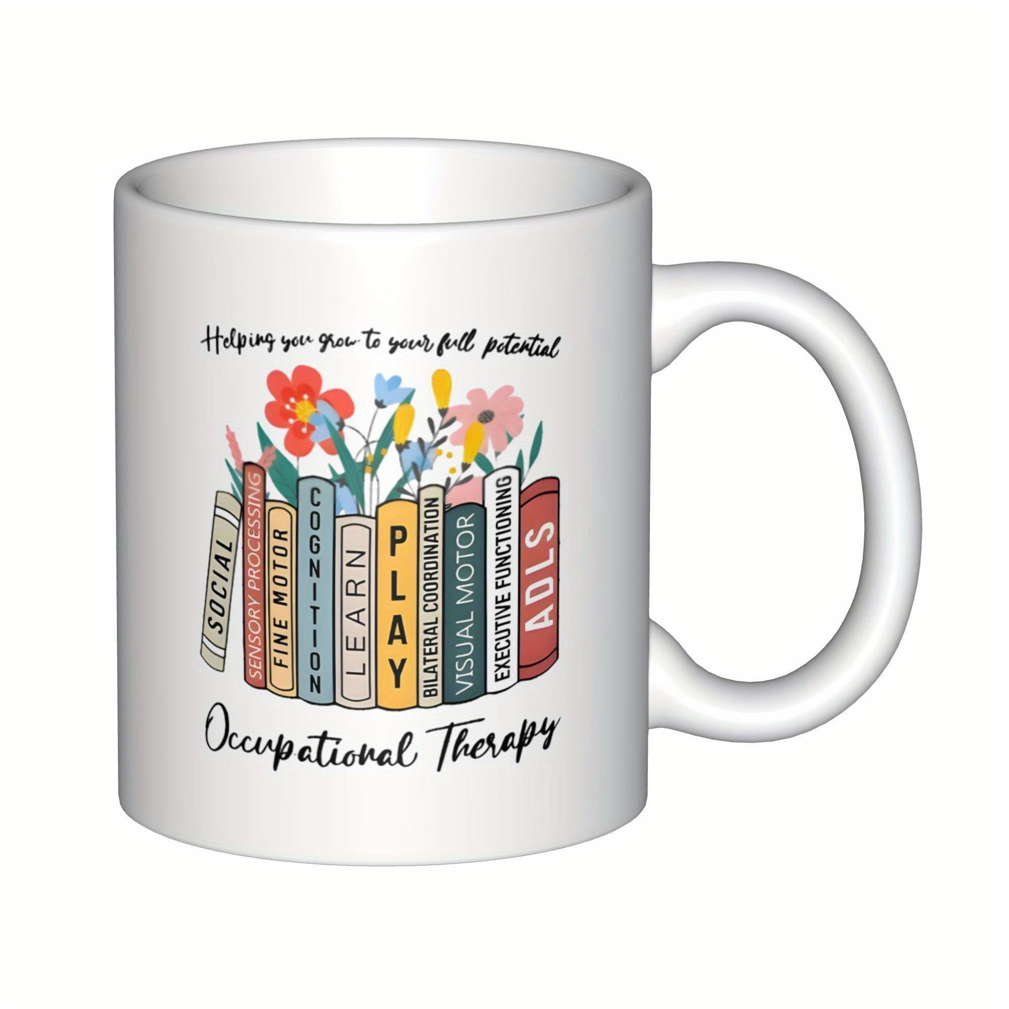Tailorly White Ceramic 11 oz Mug - Helping You Grow To Your Full Potential Occupational Therapy Colorful Books Featuring Vibrant Blooming Wildflowers Growing From