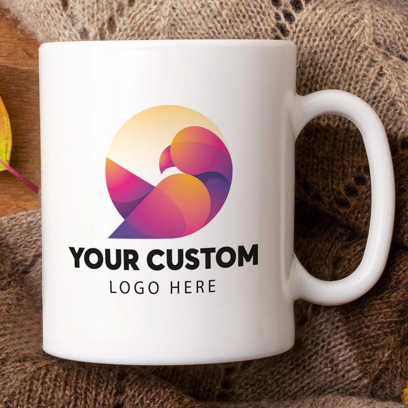 Tailorly White Ceramic 11 oz Mug - Your Custom Logo Here Vibrant Gradient Colorful Abstract Bird Design Within A Circular Frame Parrot