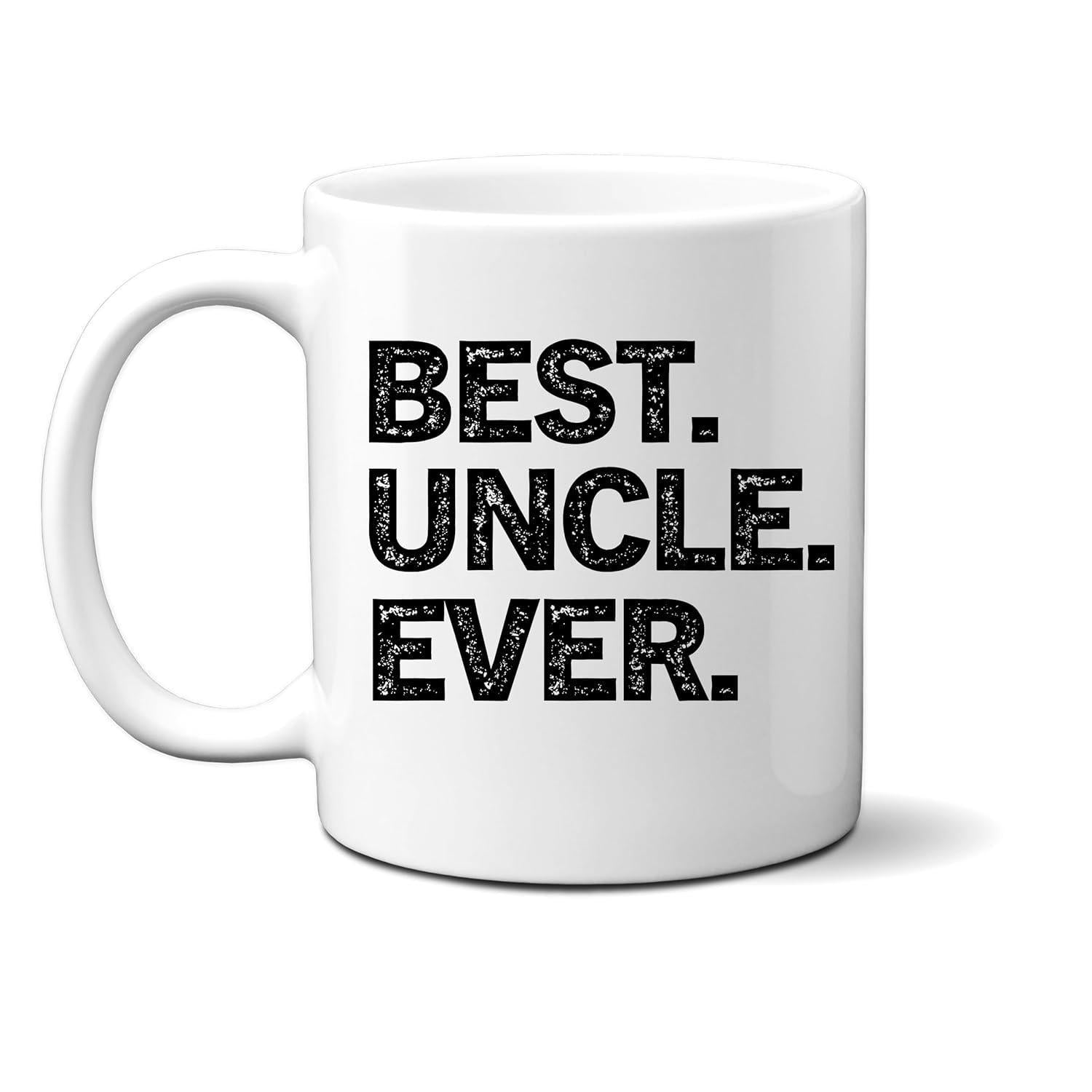 Tailorly White Ceramic 11 oz Mug - Best Uncle Ever Minimalist Ceramic Body With Vintage Distressed Block Lettering Typography Mug