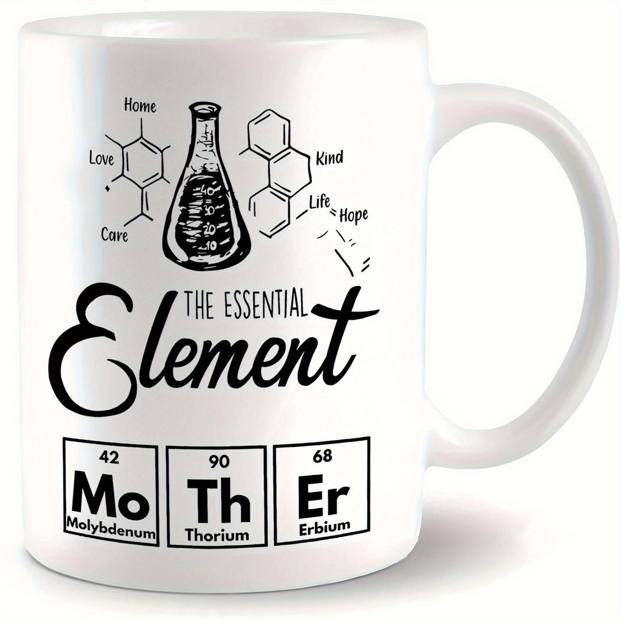 Tailorly White Ceramic 11 oz Mug - The Essential Element Mother Vintage Scientific Flask With Molecular Bonds And Periodic Table Symbols Flask